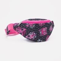 Сумка поясная детская на молнии, цвет чёрный/розовый