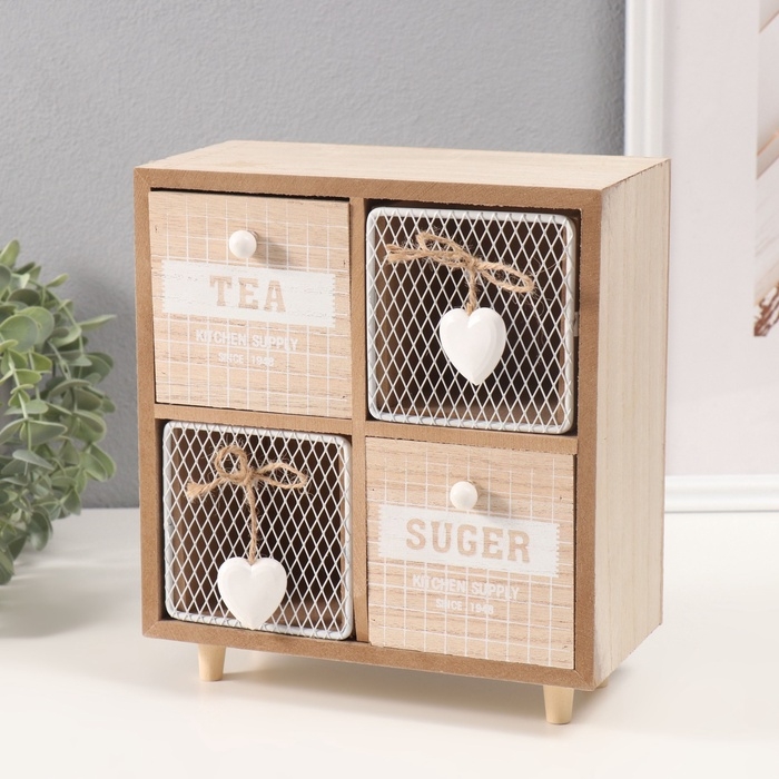 Шкатулка дерево 4 ящика "Комодик с сердечками" 10х20х23 см