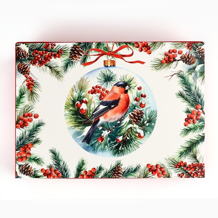 Коробка подарочная новогодняя складная &laquo;Снегири&raquo;, 25 х 18 х 10 см, Новый год