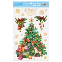 Наклейки новогодние на окна &laquo;Новогодняя ёлочка&raquo;, многоразовые, 20 х 34 см, Новый год