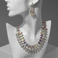 Набор 2 предмета: серьги, колье &laquo;Торжество&raquo; лепестки в 2 ряда, цвет радужно-белый в серебре, 40 см