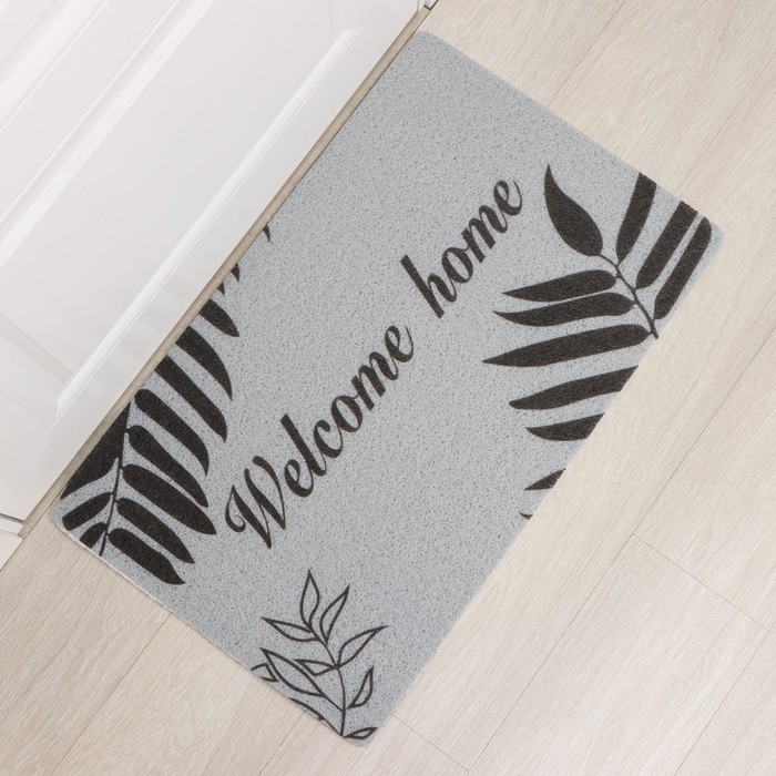 Коврик придверный Доляна Welcome home, 48&times;78 см, цвет серый