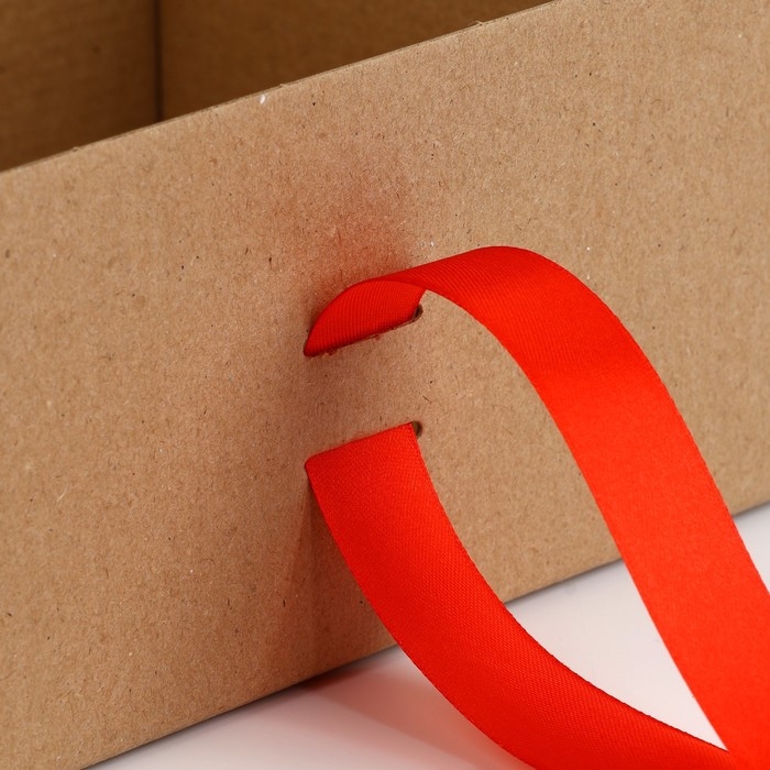 Коробка подарочная складная, упаковка, &laquo;Крафт, красная лента&raquo;, 22 х 16.5 х 10 см
