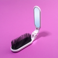 Расчёска массажная, складная, с зеркалом, 3 &times; 10 см, цвет пыльно-розовый