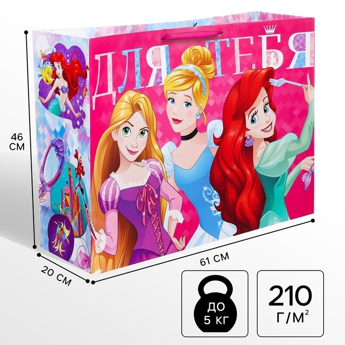 Пакет подарочный Пакет подарочный "Для тебя" 61х46х20 см, упаковка, Принцессы