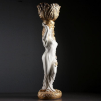 Фигура "Девушка стоя кашпо на голове средняя" белый-бронза, 1,5 л / 19х80х19см