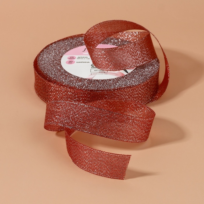 Лента парчовая, 20 мм, 23 &plusmn; 1 м, цвет красный №039