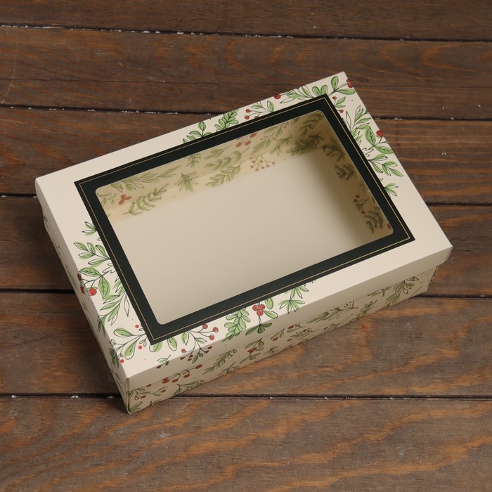 Новый год. Коробка подарочная новогодняя складная, крышка-дно , с окном Новый год. Коробка подарочная новогодняя складная, крышка-дно , с окном "Гроздья рябины" 30 х 20 х 9 см