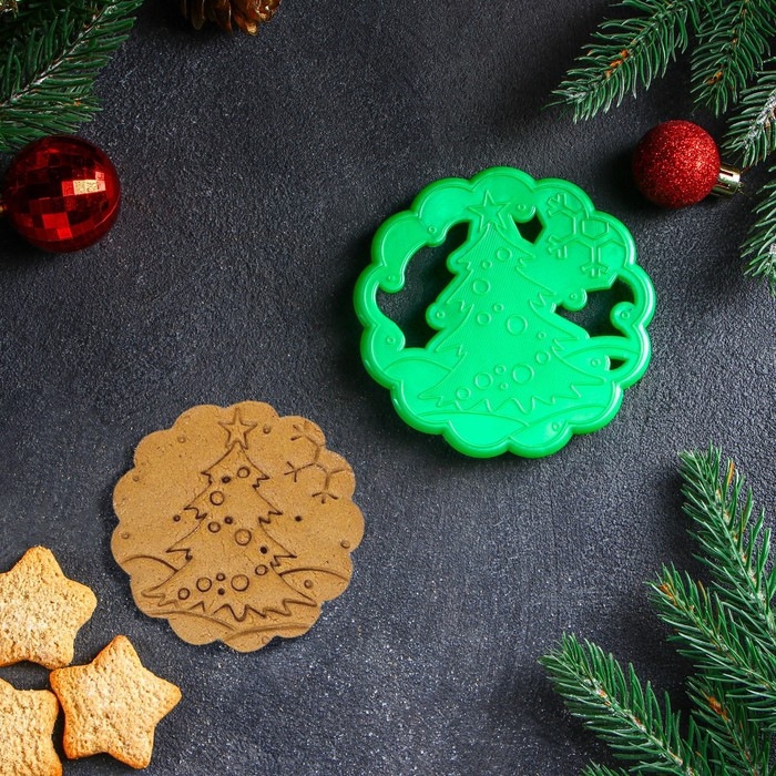 Форма для печенья &laquo;Ёлочка&raquo;, вырубка, штамп, d=9 см, цвет зелёный