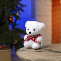 Светодиодная фигура &laquo;Медвежонок в бабочке&raquo; 9 &times; 12 &times; 8 см, флок, батарейки CR2032х2 (в комплекте), свечение тёплое белое