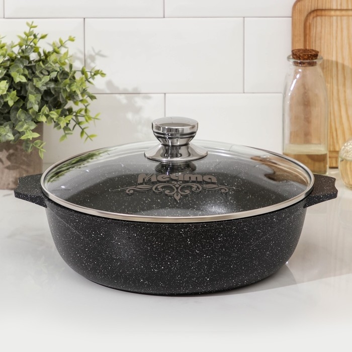 Жаровня &laquo;Гранит Black&raquo; Induction Pro, 4 л, d=28см, стеклянная крышка, антипригарное покрытие, индукция, цвет чёрный