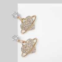 Серьги со стразами &laquo;Сердце&raquo; планета, цвет белый в золоте