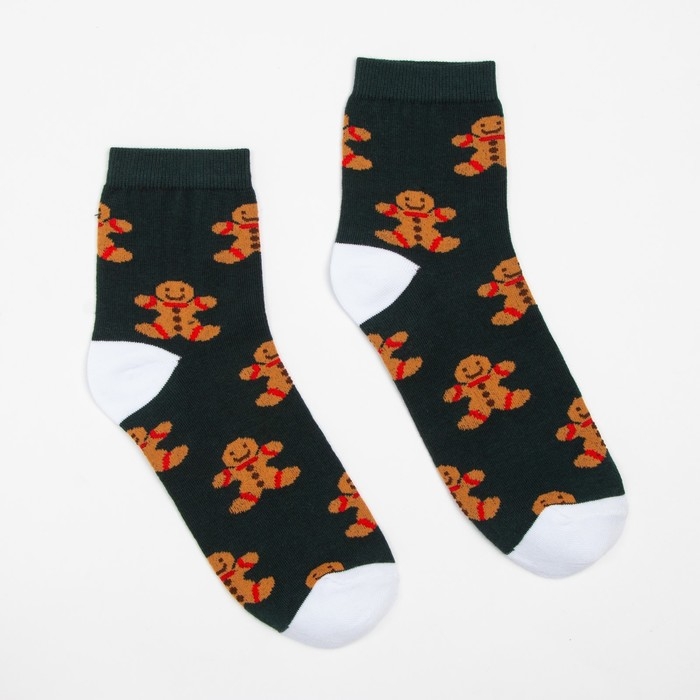 Носки женские &laquo;Печеньки&raquo; цвет тёмно-зелёный, размер 23-25