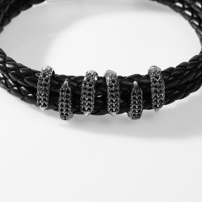 Браслет кожа &laquo;Когти&raquo; 2 нити, цвет серебряно-чёрный, 21 см