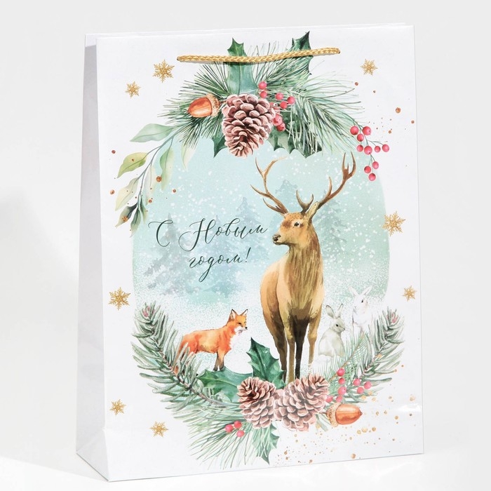 Пакет подарочный новогодний ламинированный &laquo;На лесной опушке&raquo;, L 28 х 38 х 9 см