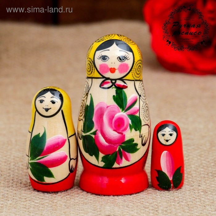 Матрёшка &laquo;Семёновская&raquo;, 3 кукольная, 7 см, высшая категория