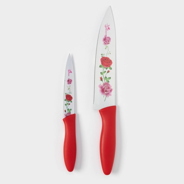 Набор кухонных принадлежностей Доляна «Нарцисс», 3 предмета: 2 ножа с антиналипающим покрытием, лезвие 12 см, овощечистка, 20×4 см, цвет красный Набор кухонных принадлежностей Доляна «Нарцисс», 3 предмета: 2 ножа с антиналипающим покрытием, лезвие 12 см, овощечистка, 20×4 см, цвет красный