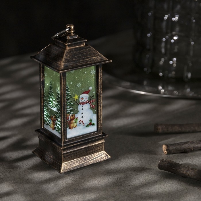 Светодиодная фигура &laquo;Фонарь со снеговиком&raquo; 5.5 &times; 13 &times; 5.5 см, пластик, батарейки AG13х3 (в комплекте), свечение тёплое белое