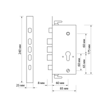 Замок врезной, для китайской двери, без ручек Замок врезной, для китайской двери, без ручек