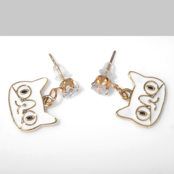 Серьги эмаль &laquo;Котики&raquo; мультяшные, цвет чёрно-белый в золоте