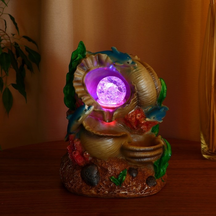 Фонтан "Дельфины" ракушки, 11х16х24 см  (с подсветкой)