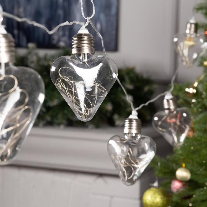 Гирлянда &laquo;Нить&raquo; 3 м с насадками &laquo;Лампочки сердца&raquo;, IP20, прозрачная нить, 80 LED, свечение белое, 8 режимов, 220 В