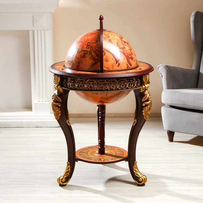 Глобус бар декоративный "Винтажная карта" узорные ножки 60,4х60,4х104 см