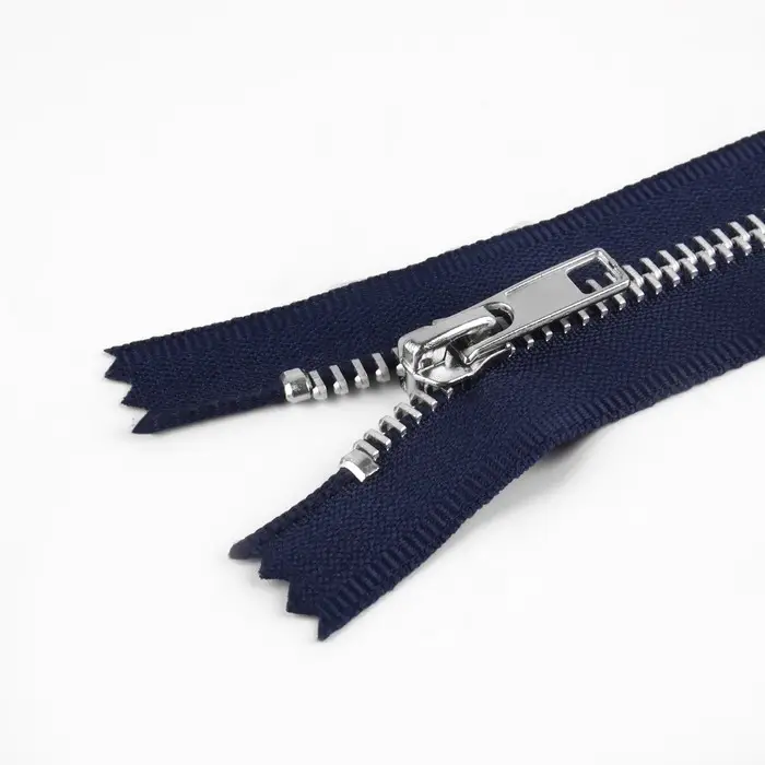 Молния металлическая, №5, неразъёмная, замок автомат, 18 см, тёмно-синяя