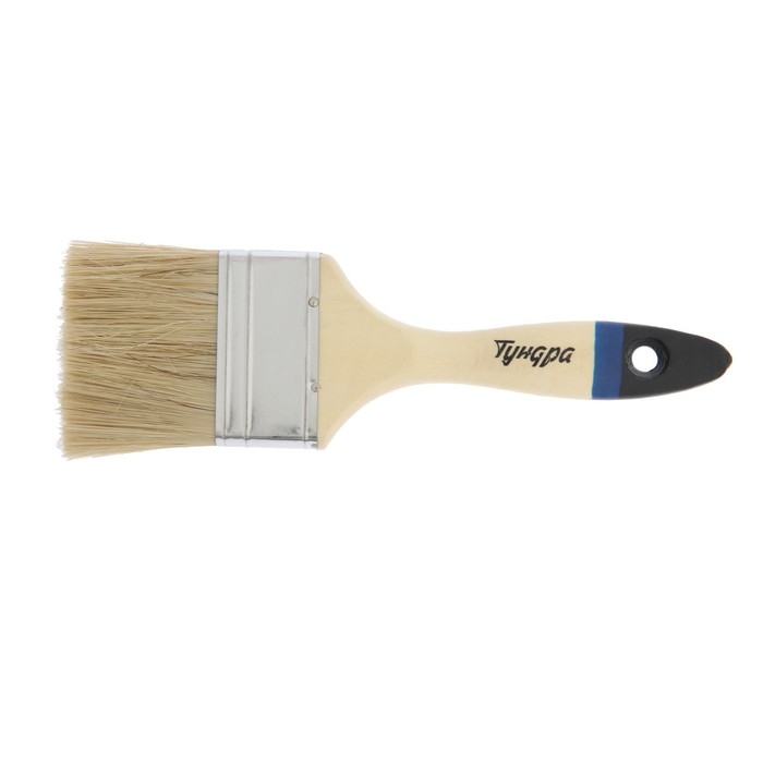 Кисть плоская ТУНДРА, натуральная щетина, деревянная рукоятка, 2.5", 63 мм