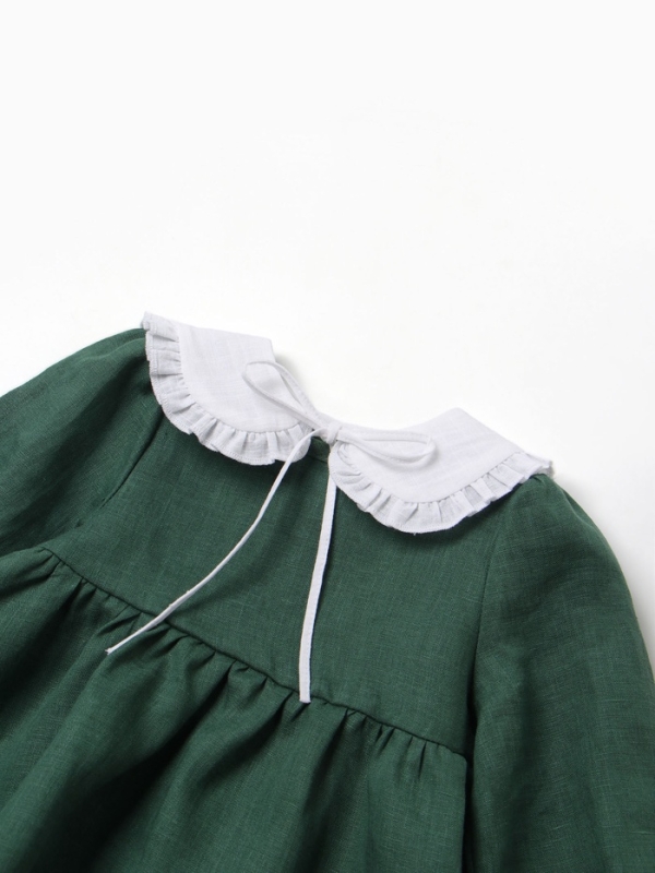 Платье с воротничком Крошка Я Linen, 86-92, зеленый
