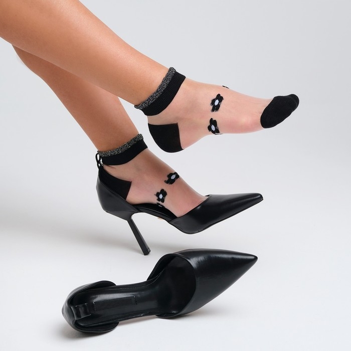 Носки женские стеклянные MINAKU &laquo;Цветы&raquo;, цвет чёрный, р-р 36-37 (23 см)