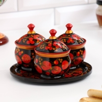 Набор для специй на подставке &laquo;Земляничка&raquo;, 15&times;15&times;6 см, дерево, хохлома