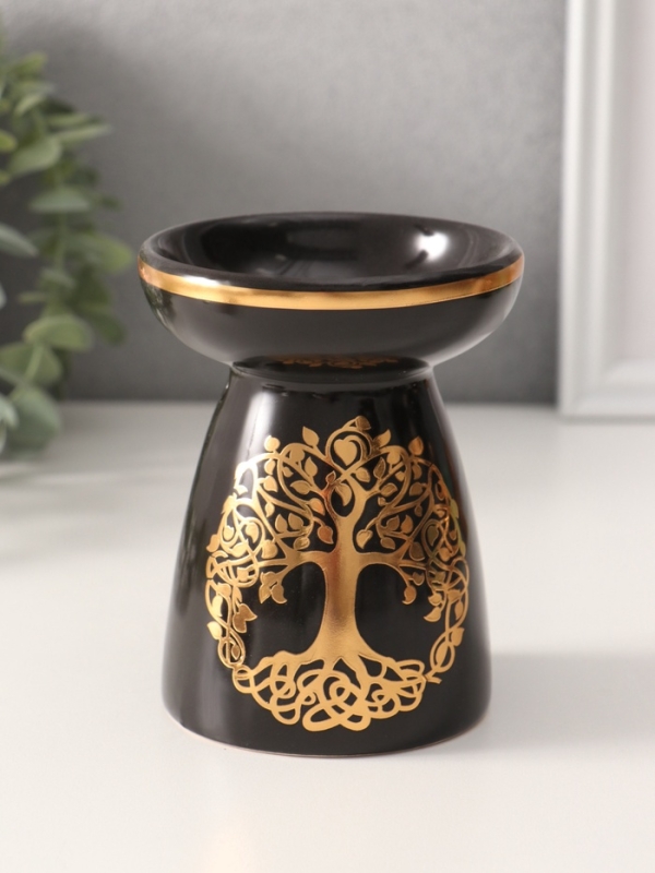 Аромалампа керамика "Древо жизни" чёрная с золотом 9,3х9,3х11,8 см