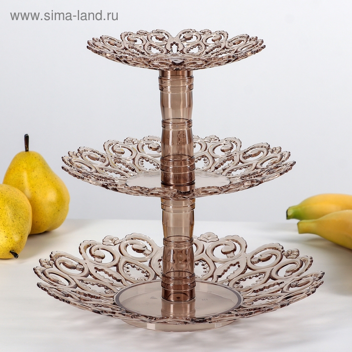 Фруктовница 3-х ярусная &laquo;Мелодия&raquo;, d=16 см, 21 см, 27 см, цвет кофейный