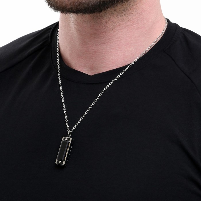 Губная гармошка Music Life 4 отверстия, 8 тонов, 3,5х1,5х1см, цепь 28см, черная