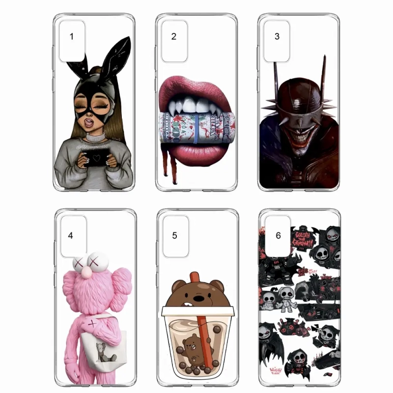 Чехол Samsung A02S TPU 1.0mm прозрачный с принтами в ассортименте