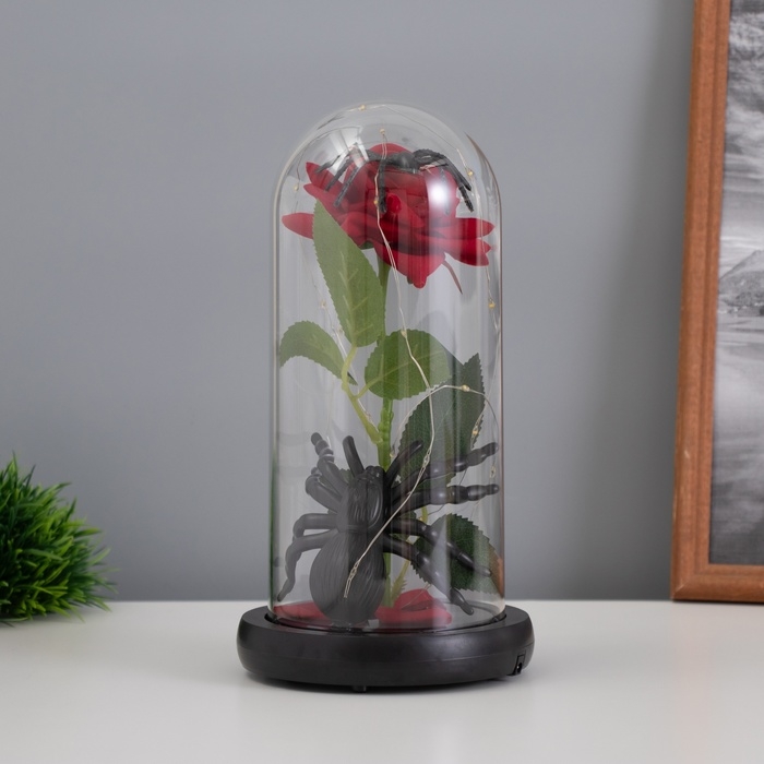 Светильник колба &laquo;Паук с розой&raquo; 1,5Вт, LED, 3xAAA, черный USB 11х11х21см
