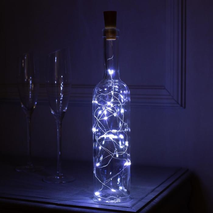 Гирлянда «Нить» 2 м роса с пробкой, IP20, серебристая нить, 20 LED, батарейки LR44х3 (в комплекте), свечение белое Гирлянда «Нить» 2 м роса с пробкой, IP20, серебристая нить, 20 LED, батарейки LR44х3 (в комплекте), свечение белое