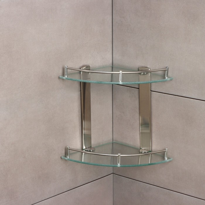 Полка для ванной комнаты 2х-ярусная угловая Штольц St&ouml;lz, 24&times;24&times;28 см, нержавеющая сталь, стекло