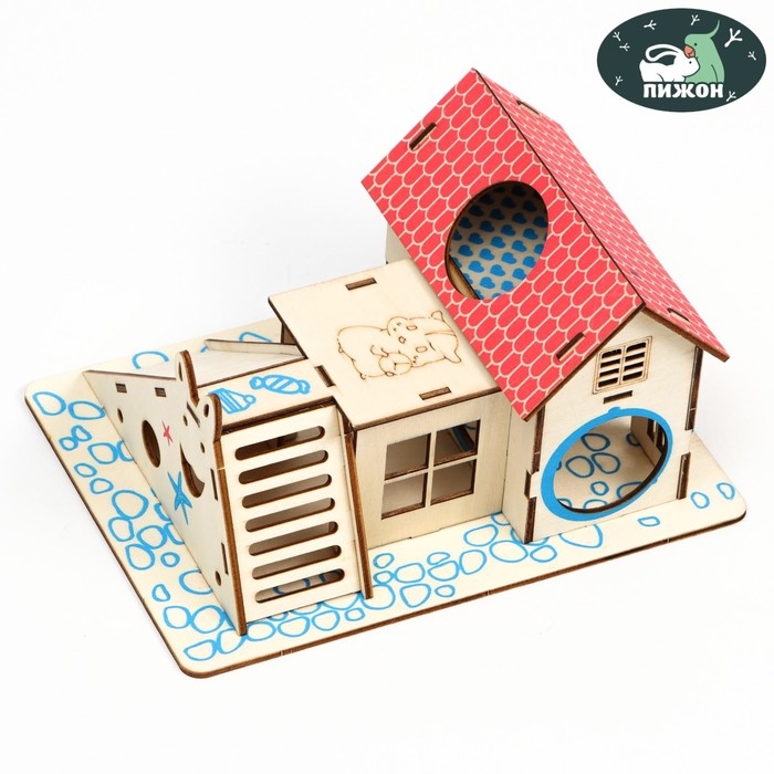 Комплекс-площадка для грызунов с 2 домиками и горкой, фанера, 19 х 14 см Комплекс-площадка для грызунов с 2 домиками и горкой, фанера, 19 х 14 см