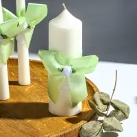 Свечи свадебные "Пышный" набор 3 шт (16 см + 2 шт по 18 см), мятный