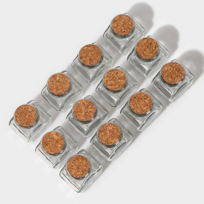 Набор стеклянных баночек для сыпучих продуктов с пробковой крышкой Доляна &laquo;Парфе. Облачко&raquo;, 100 мл, 6,5&times;5&times;7,5 см, 12 шт