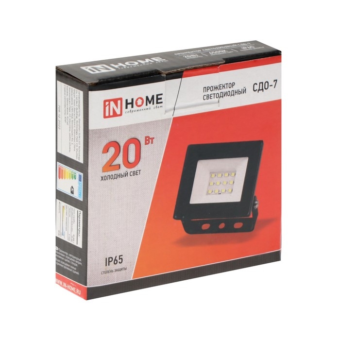 Прожектор светодиодный IN HOME СДО-7, 20 Вт, 230 В, 6500 К, IP65, черный Прожектор светодиодный IN HOME СДО-7, 20 Вт, 230 В, 6500 К, IP65, черный