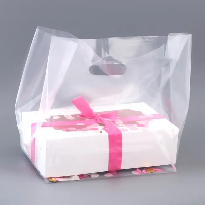 Пакет квадратный полиэтиленовый с вырубной ручкой, упаковка, прозрачный, 23,5х38+22см &plusmn; 5% 60 мкм