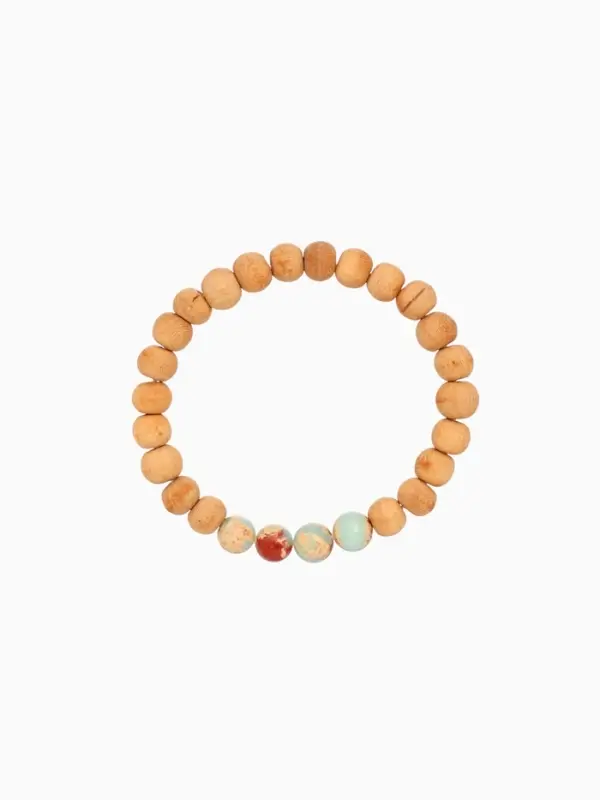 Браслет из сандалового дерева с агатом, длина 18 см, цв. голубой