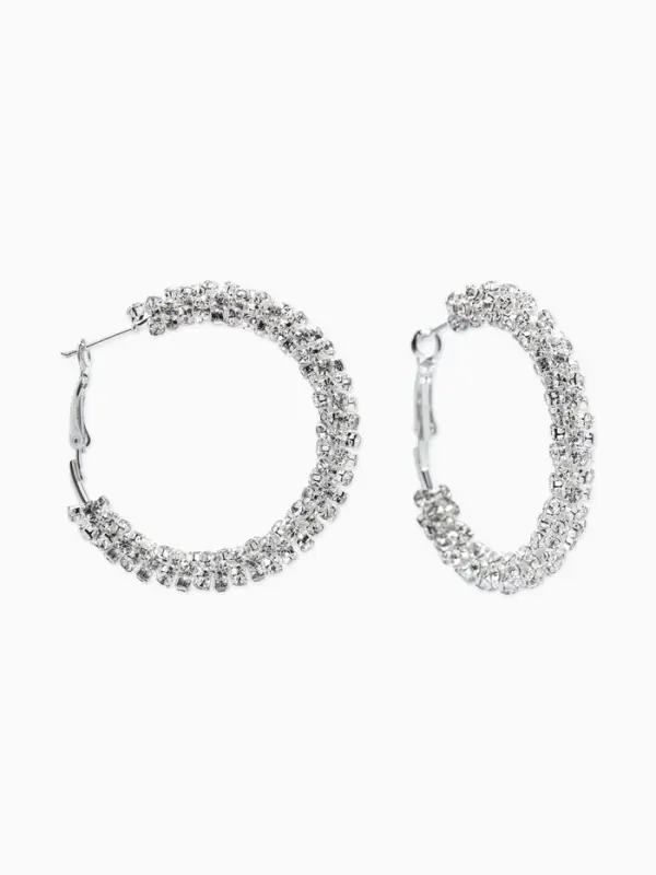 Серьги-кольца со стразами &laquo;Россыпь&raquo;, d=4.5 см, белые в серебре