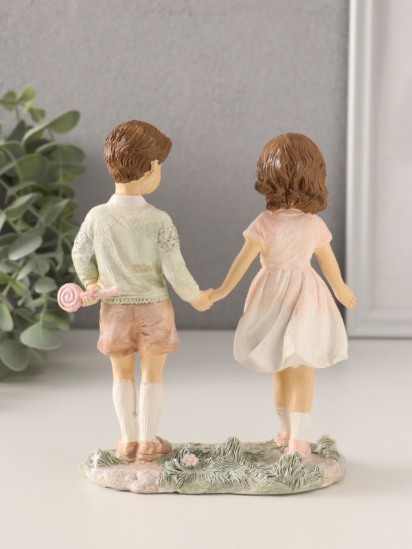 Сувенир полистоун "Лучшие друзья на прогулке" розово-зелёный 13х6х15,5 см