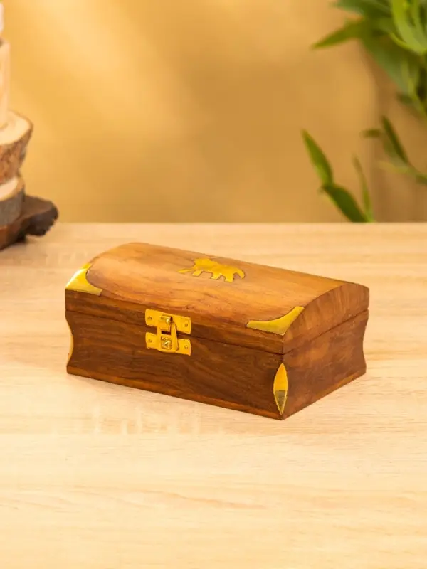 Шкатулка "Слон" 15,5х10х7 см, дерево шишам, латунь