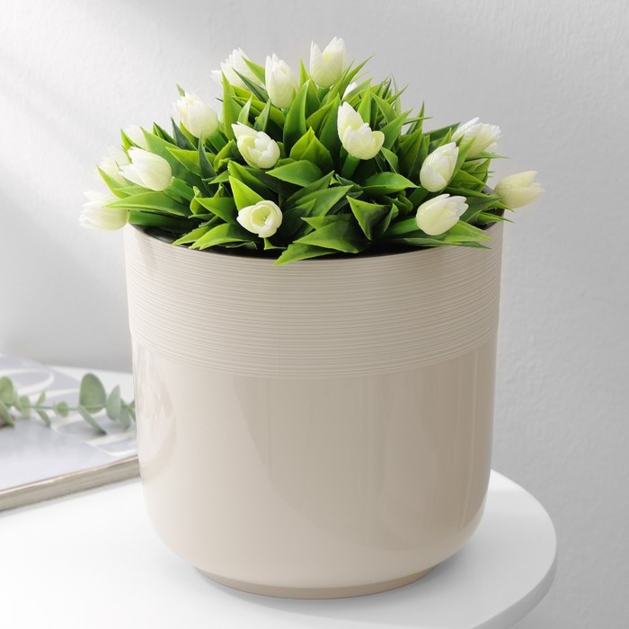 Кашпо для цветов со вставкой &laquo;Линель&raquo;, 4,5 л, d=19 см, h=19 см, бежевое