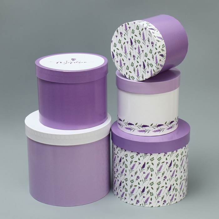 Набор шляпных коробок 5 в 1, упаковка подарочная, «Лаванда», 13 х 14 ‒ 19.5 х 22 см Набор шляпных коробок 5 в 1, упаковка подарочная, «Лаванда», 13 х 14 ‒ 19.5 х 22 см